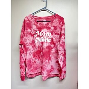 Positivitees Mom Mode Tie Dye Long‎ Sleeve Shirt Womens Size L Red Pink Graphic